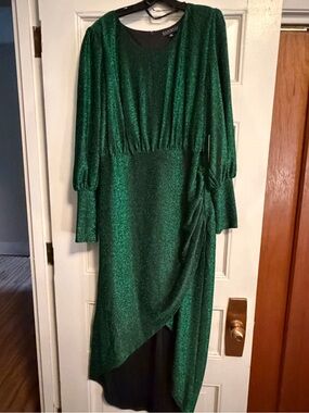 ELOQUII Lush Green Metallic Midi Dress - Elegant Evening Style